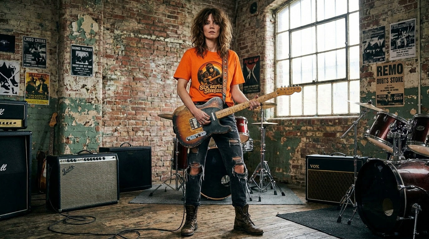 Retro "Six String Simian" Guitarist Tee