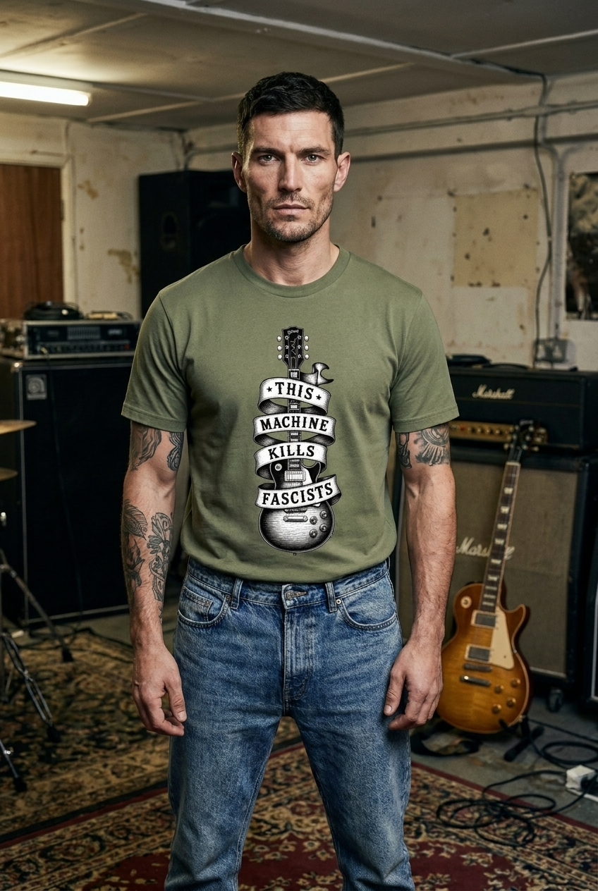 Les Paul Guitar "This Machine Kills Fascists" T-shirt