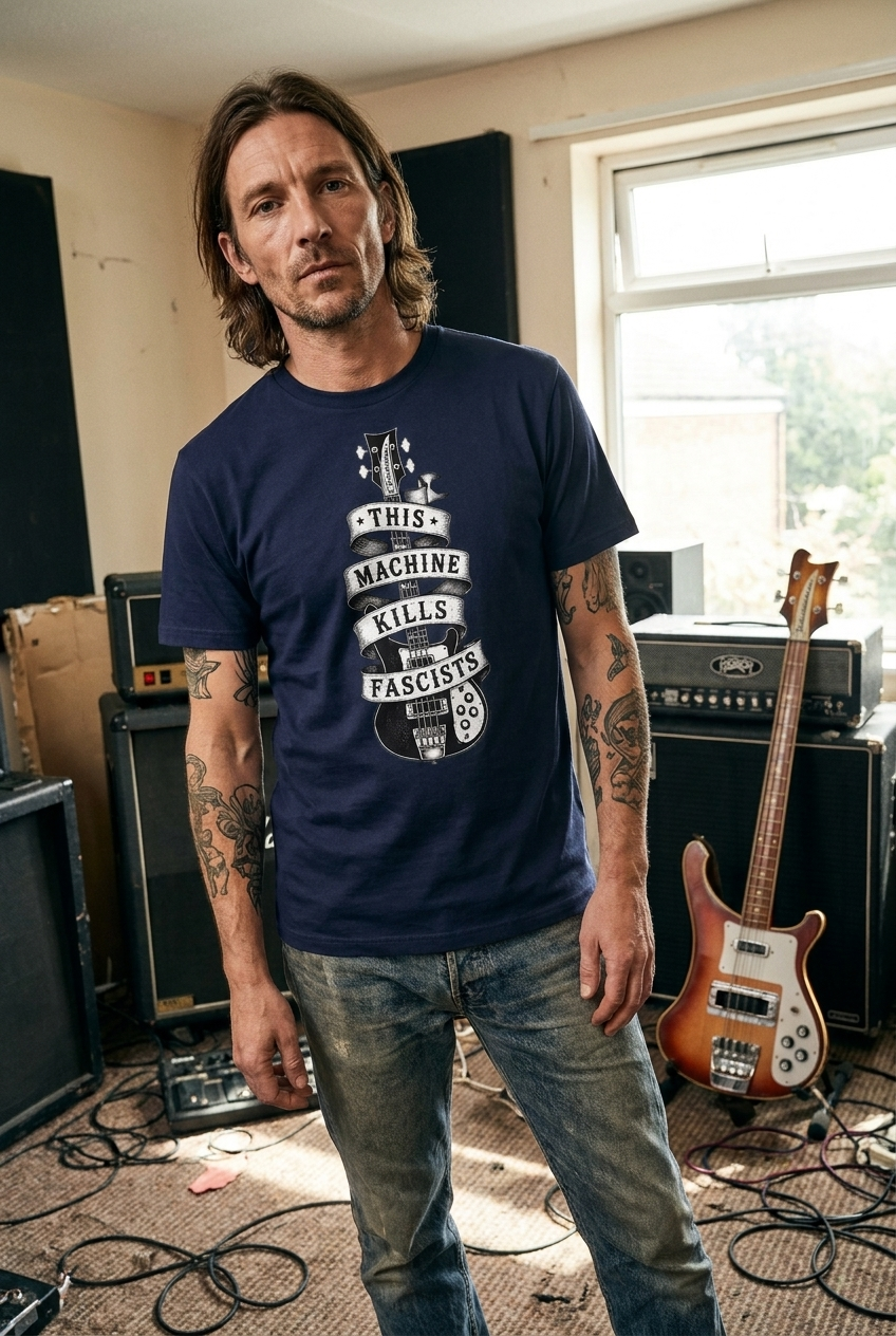 Rickenbacker Bass Guitar "This Machine Kills Fascists" T-shirt