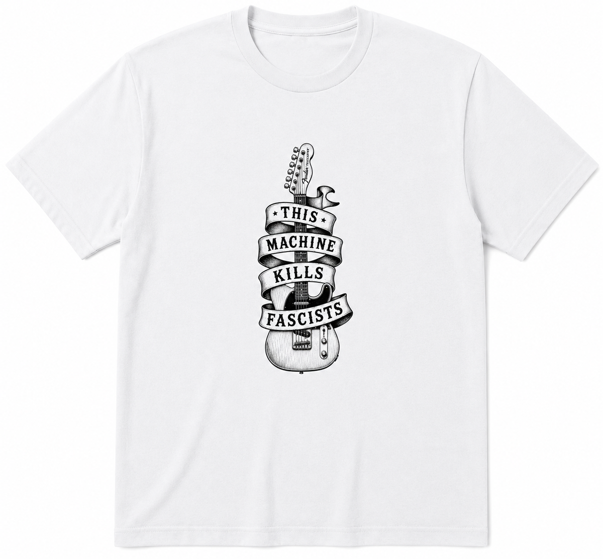 Fender Telecaster Guitar "This Machine Kills Fascists" T-shirt