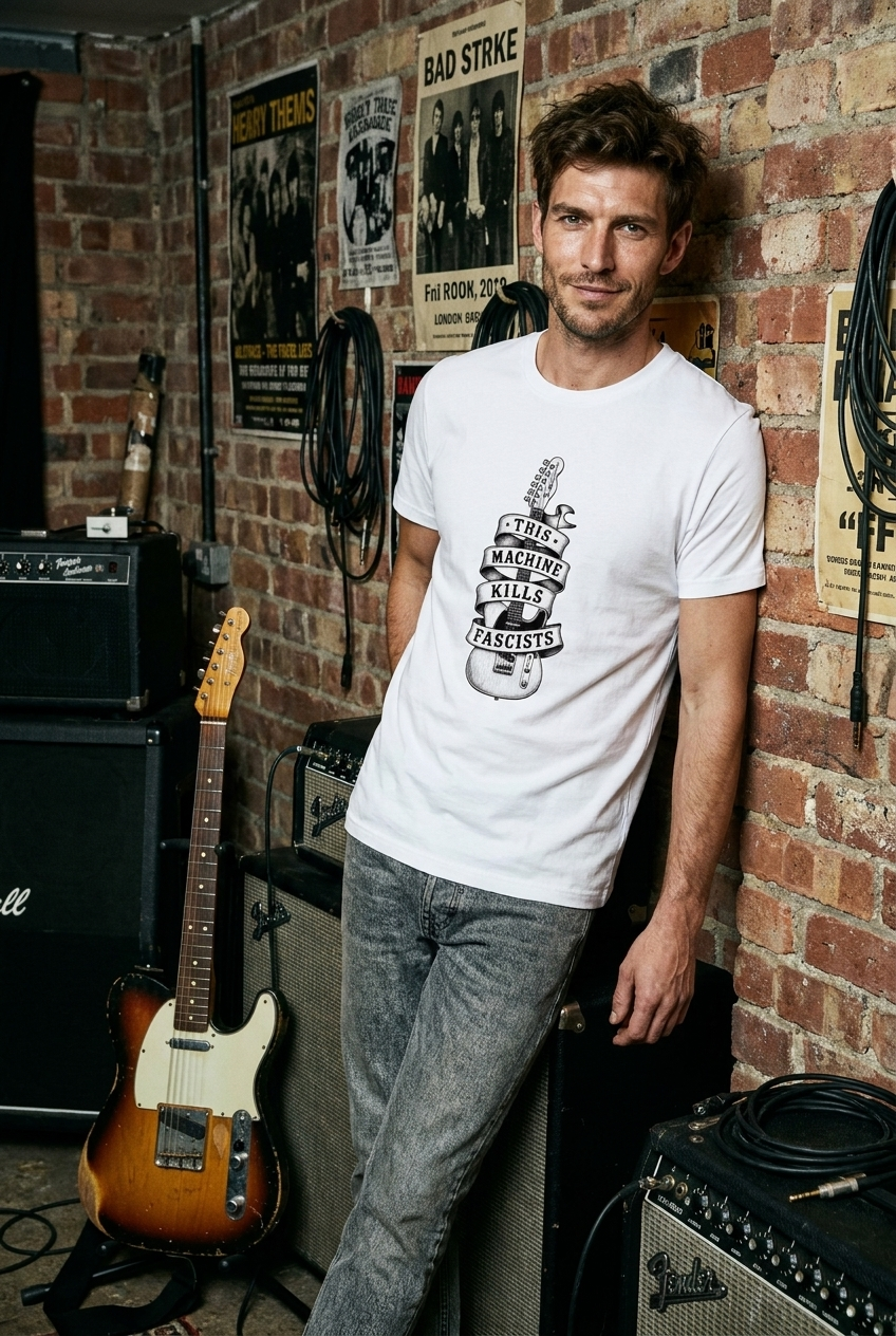 Fender Telecaster Guitar "This Machine Kills Fascists" T-shirt
