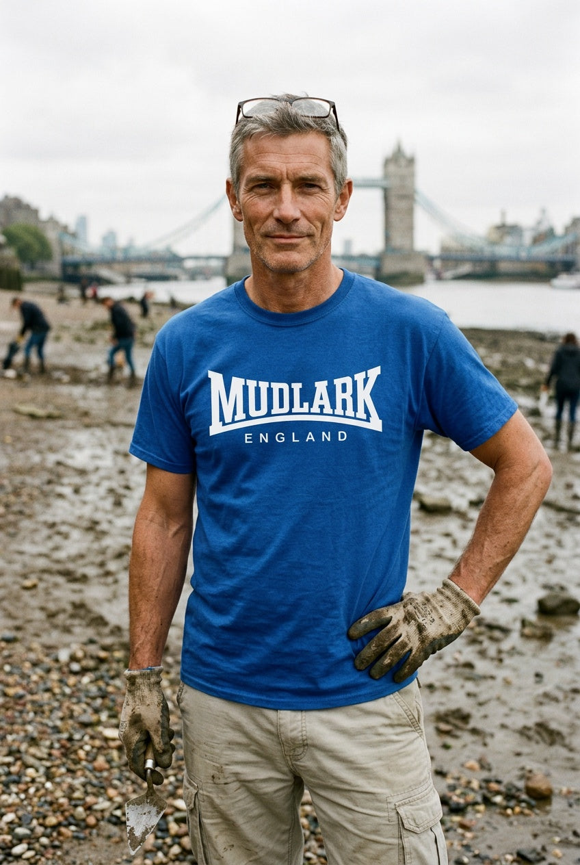 Mudlarking T-shirt: White "Mudlark ENGLAND" logo